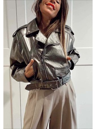 Biker Cropped Efecto Piel NYXELLE Gunmetal HEVE