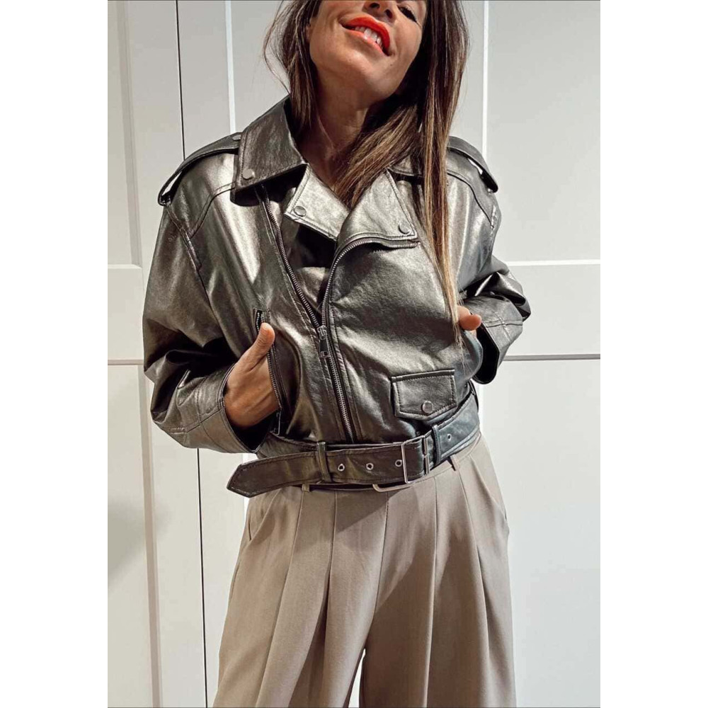 Biker Cropped Efecto Piel NYXELLE Gunmetal HEVE Biker Cropped Efecto Piel NYXELLE Gunmetal HEVE