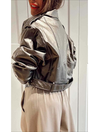 Biker Cropped Efecto Piel NYXELLE Gunmetal HEVE