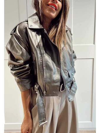 Biker Cropped Efecto Piel NYXELLE Gunmetal HEVE