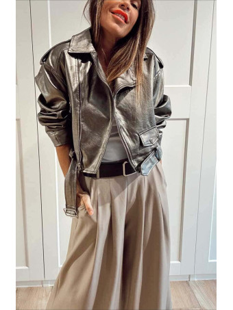 Biker Cropped Efecto Piel NYXELLE Gunmetal HEVE