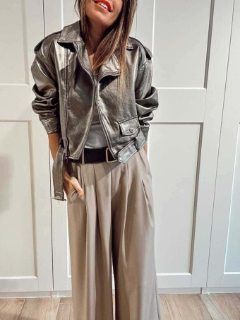 Biker Cropped Efecto Piel NYXELLE Gunmetal HEVE