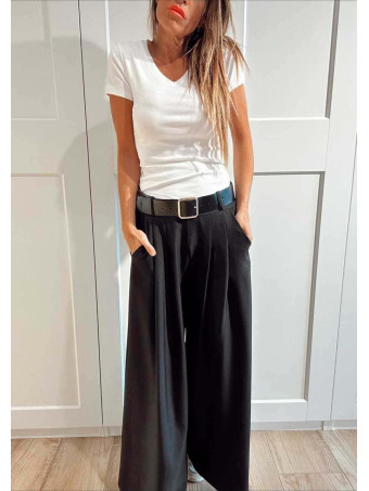Pantalón Palazzo Cinturón CHARMELLIE Negro HEVE