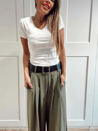 Pantalón Palazzo Cinturón CHARMELLIE Verde Militar HEVE