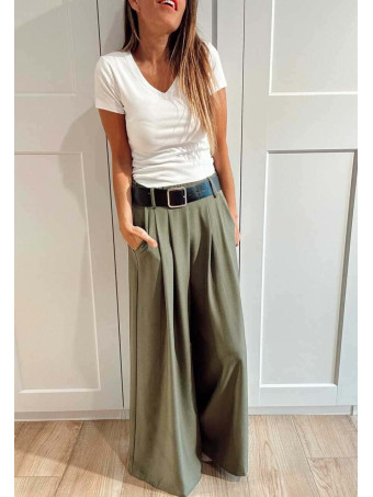 Pantalón Palazzo Cinturón CHARMELLIE Verde Militar HEVE