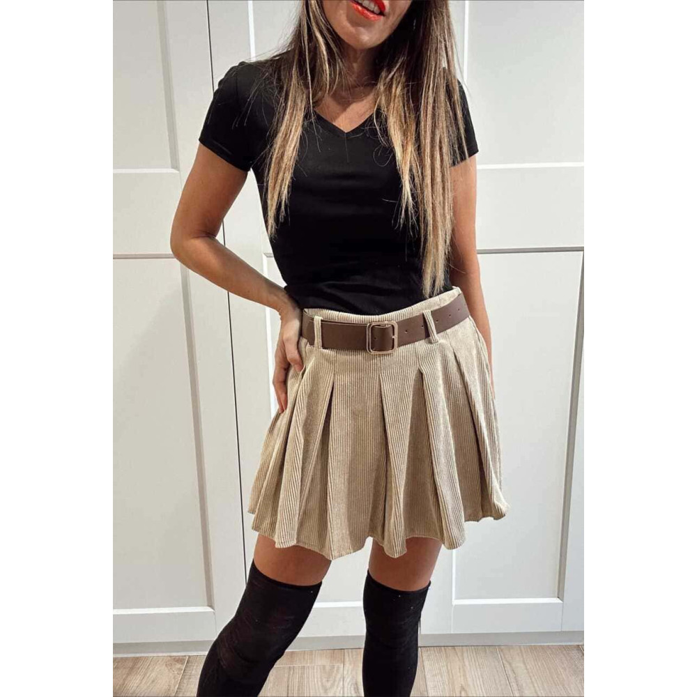 Falda Pantalón Pana con Cinturón TOVEA Beige HEVE Falda Pantalón Pana con Cinturón TOVEA Beige HEVE