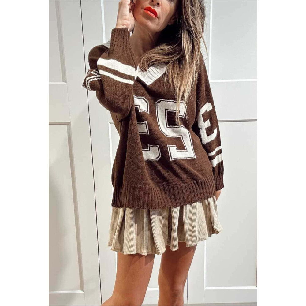 Jersey Varsity Escote Pico TWENTY THREE Marrón HEVE Jersey Varsity Escote Pico TWENTY THREE Marrón HEVE