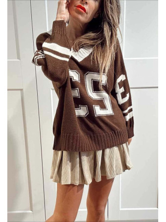 Jersey Varsity Escote Pico TWENTY THREE Marrón HEVE