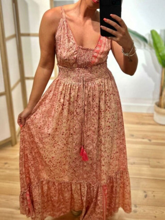 Vestido Nido de Abeja Estampado SYAHARA Beige HEVE