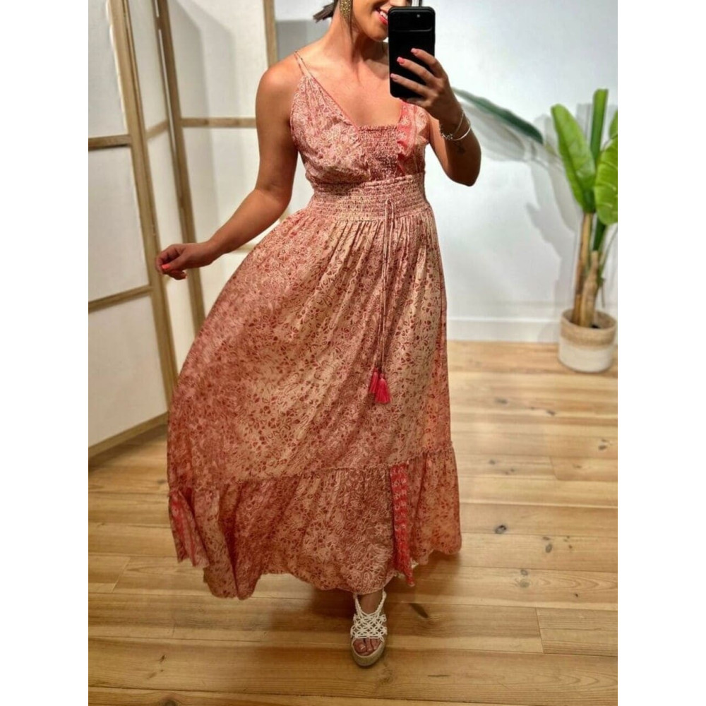 Vestido Nido de Abeja Estampado SYAHARA Beige HEVE