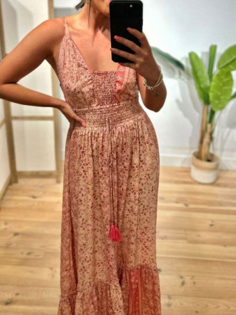 Vestido Nido de Abeja Estampado SYAHARA Beige HEVE