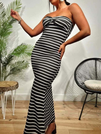 Vestido Off Shoulder Rayas NANETTE Negro HEVE