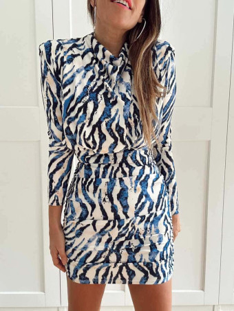 Vestido Print Drapeado SERAPHE Azul HEVE Vestido Print Drapeado SERAPHE Azul HEVE