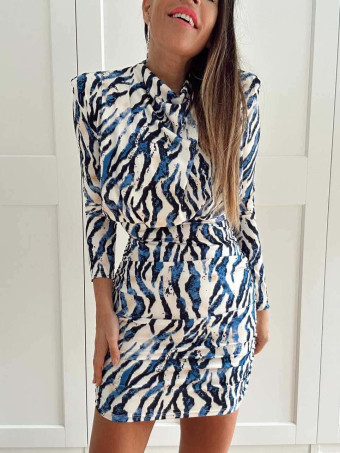 Vestido Print Drapeado SERAPHE Azul HEVE Vestido Print Drapeado SERAPHE Azul HEVE