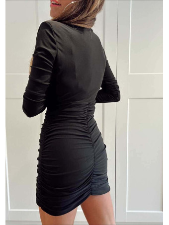 Vestido Drapeado Escote Pico ARDELIA Negro HEVE Vestido Drapeado Escote Pico ARDELIA Negro HEVE
