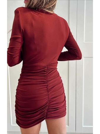 Vestido Drapeado Escote Pico ARDELIA Burdeos HEVE