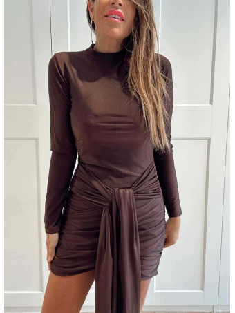 Vestido Drapeado Multiposición VAYLORA Marrón HEVE Vestido Drapeado Multiposición VAYLORA Marrón HEVE