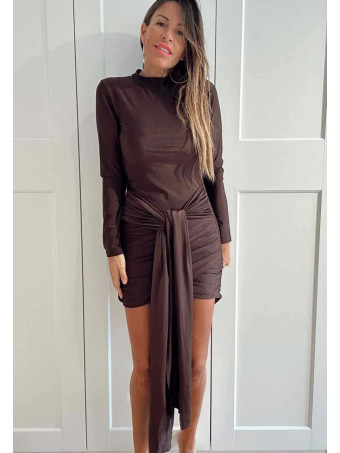 Vestido Drapeado Multiposición VAYLORA Marrón HEVE Vestido Drapeado Multiposición VAYLORA Marrón HEVE