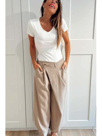 Pantalón Balloon Efecto Cruzado ZAVELLE Taupe HEVE Pantalón Balloon Efecto Cruzado ZAVELLE Taupe HEVE
