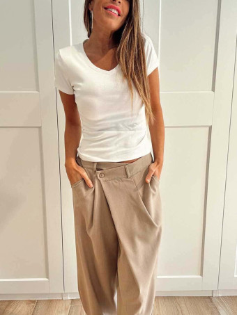 Pantalón Balloon Efecto Cruzado ZAVELLE Taupe HEVE
