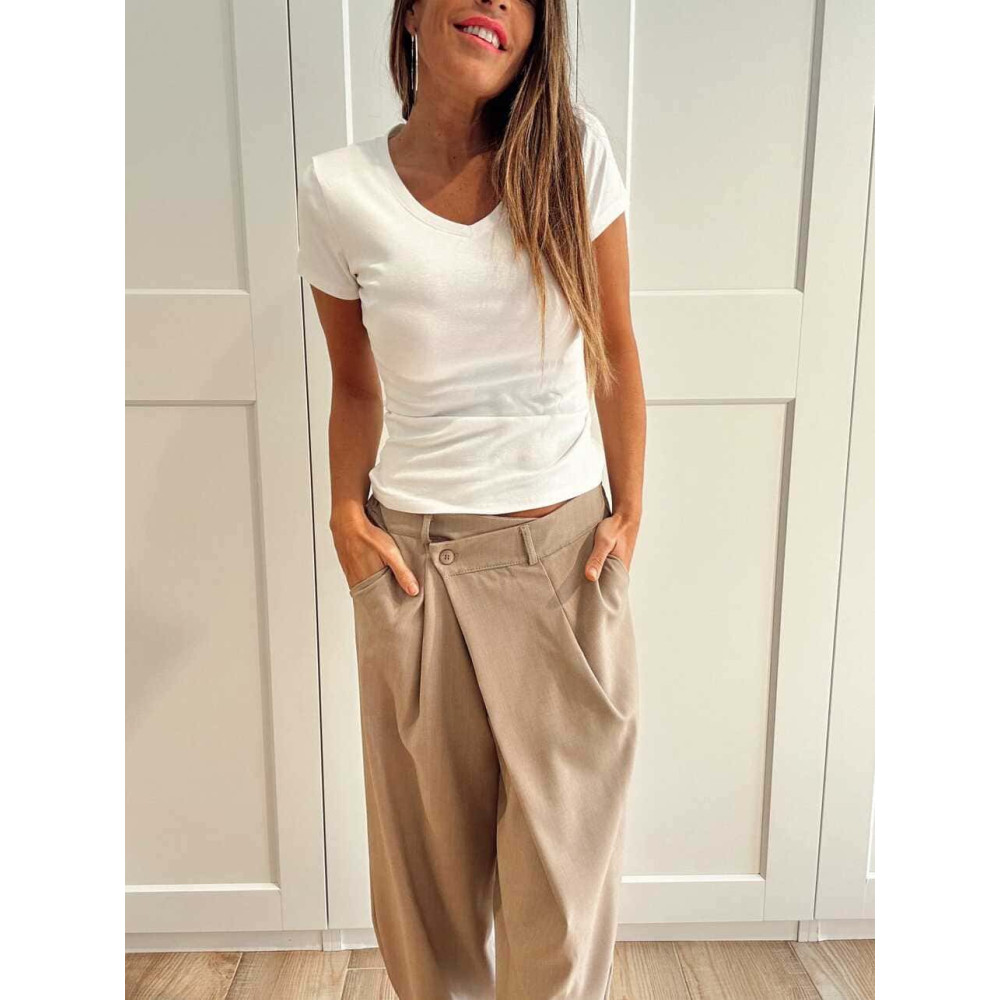 Pantalón Balloon Efecto Cruzado ZAVELLE Taupe HEVE Pantalón Balloon Efecto Cruzado ZAVELLE Taupe HEVE