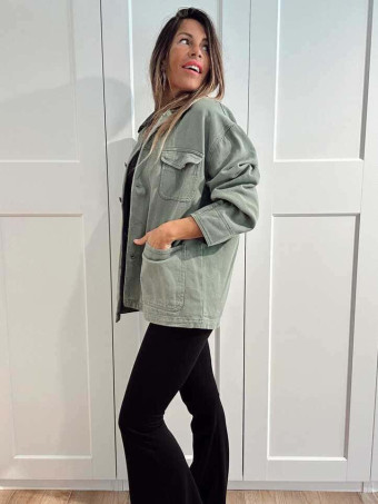 Sobrecamisa Vaquera Terminaciones Efecto Piel TAVINA Verde Ceniza HEVE Sobrecamisa Vaquera Terminaciones Efecto Piel TAVINA Verde Ceniza HEVE