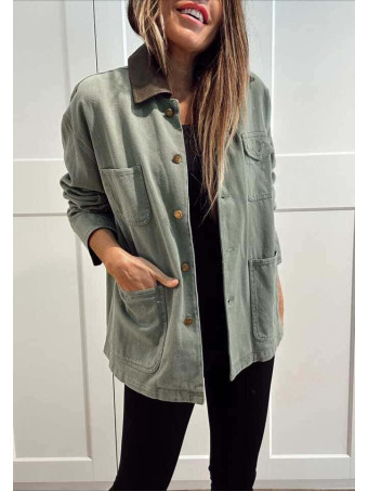 Sobrecamisa Vaquera Terminaciones Efecto Piel TAVINA Verde Ceniza HEVE Sobrecamisa Vaquera Terminaciones Efecto Piel TAVINA Verde Ceniza HEVE