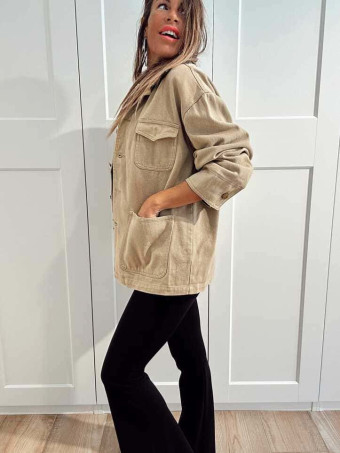 Sobrecamisa Vaquera Terminaciones Efecto Piel TAVINA Taupe HEVE Sobrecamisa Vaquera Terminaciones Efecto Piel TAVINA Taupe HEVE