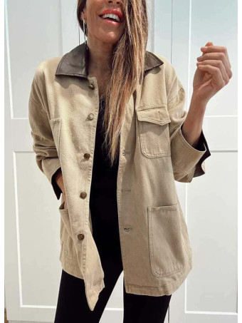Sobrecamisa Vaquera Terminaciones Efecto Piel TAVINA Taupe HEVE
