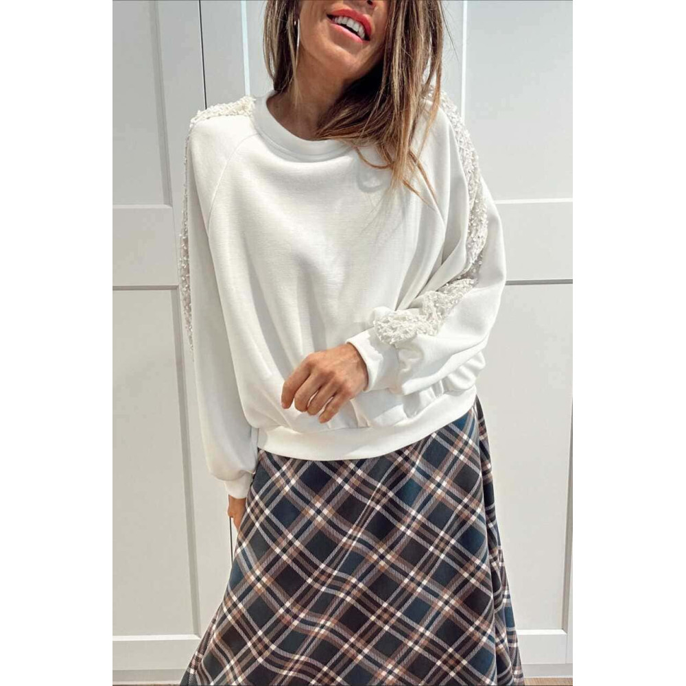 Sudadera Soft Touch Lentejuelas GLISVA Crudo HEVE Sudadera Soft Touch Lentejuelas GLISVA Crudo HEVE
