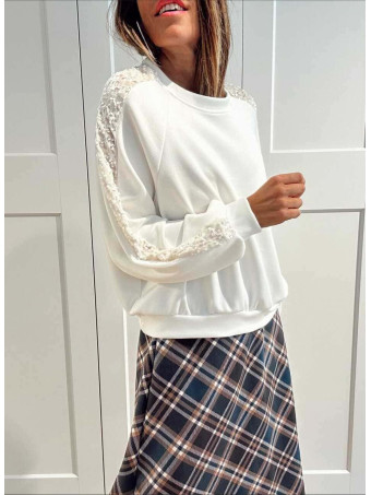 Sudadera Soft Touch Lentejuelas GLISVA Crudo HEVE Sudadera Soft Touch Lentejuelas GLISVA Crudo HEVE