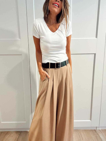 Pantalón Palazzo Cinturón CHARMELLIE Tostado HEVE