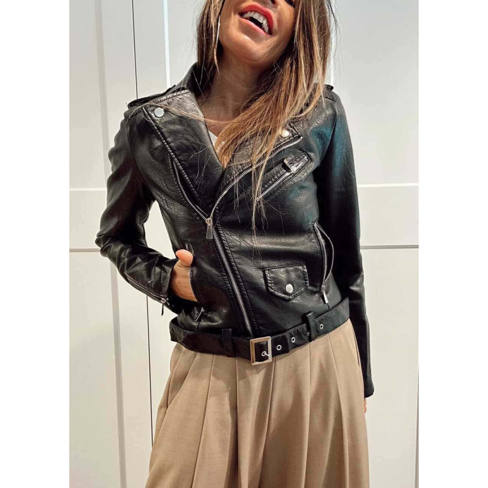 Cazadora Biker Polipiel RIDERS Negro HEVE