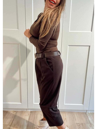 Pantalón Barrel con Cinturón AKINNA Marrón HEVE Pantalón Barrel con Cinturón AKINNA Marrón HEVE