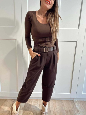 Pantalón Barrel con Cinturón AKINNA Marrón HEVE