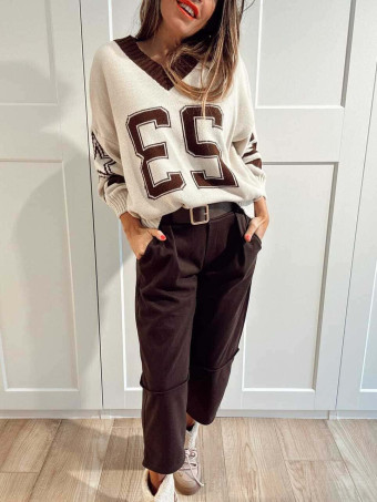 Jersey Varsity Escote Pico TWENTY THREE Beige HEVE