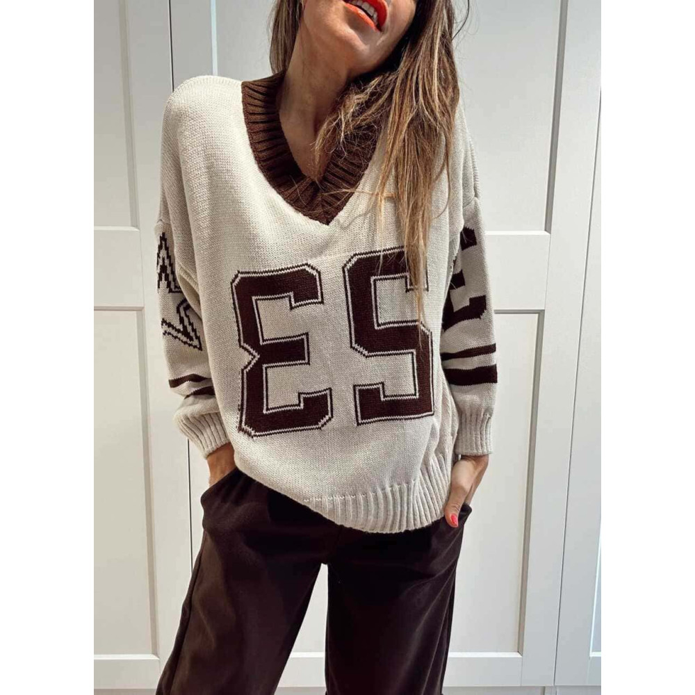 Jersey Varsity Escote Pico TWENTY THREE Beige HEVE