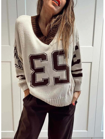 Jersey Varsity Escote Pico TWENTY THREE Beige HEVE