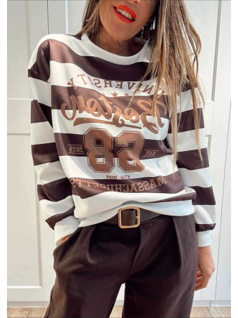 Sudadera Varsity Rayas BOSTON 68 Marrón HEVE Sudadera Varsity Rayas BOSTON 68 Marrón HEVE