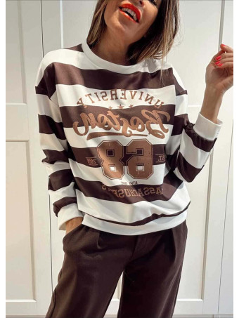 Sudadera Varsity Rayas BOSTON 68 Marrón/Camel HEVE