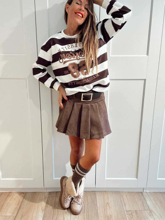 Falda Pantalón Plisada con Cinturón FRANNIE Marrón HEVE Falda Pantalón Plisada con Cinturón FRANNIE Marrón HEVE