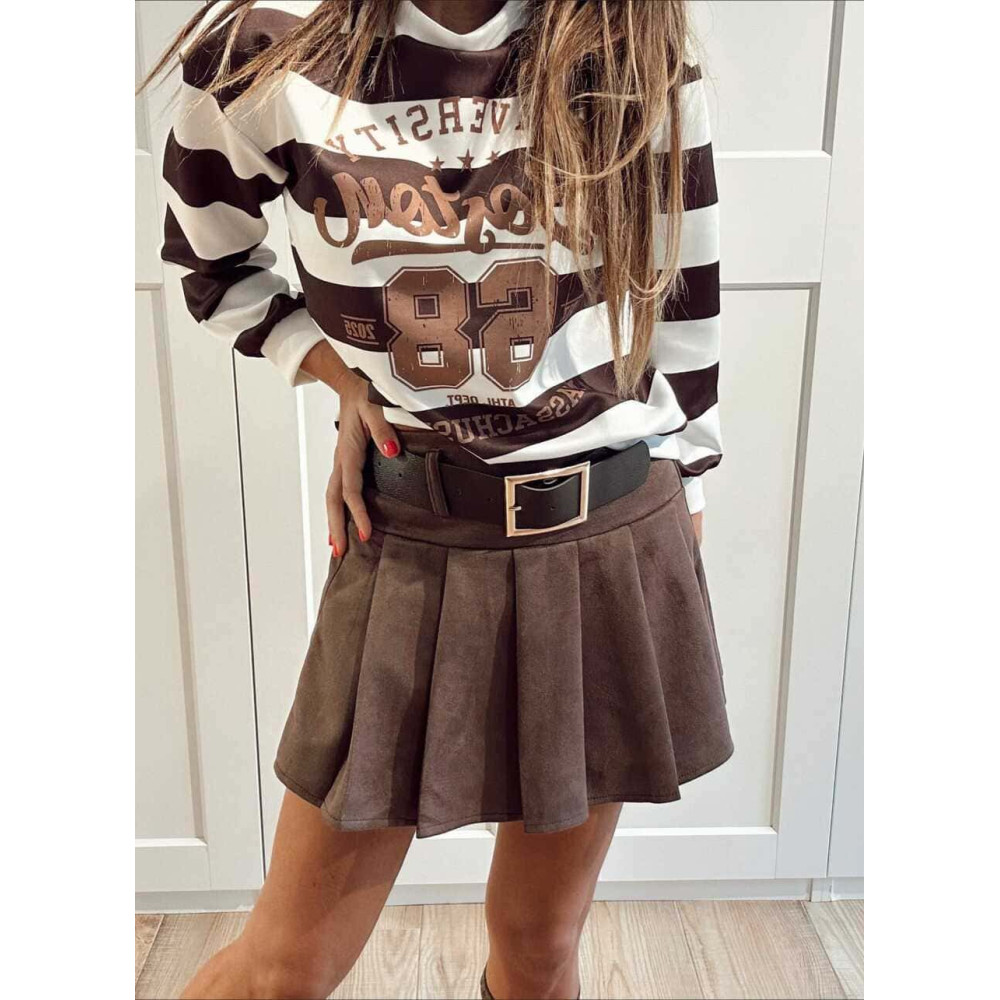 Falda Pantalón Plisada con Cinturón FRANNIE Marrón HEVE Falda Pantalón Plisada con Cinturón FRANNIE Marrón HEVE