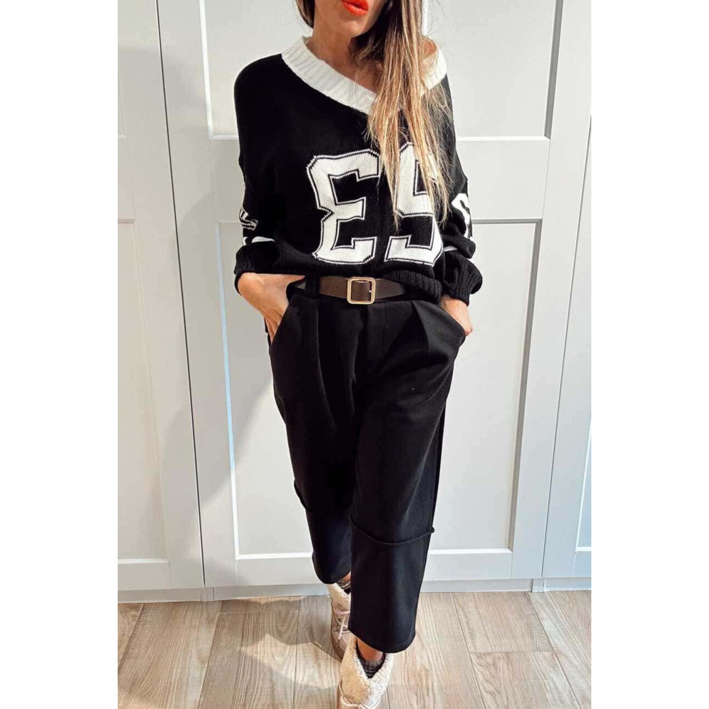 Pantalón Barrel con Cinturón AKINNA Negro HEVE Pantalón Barrel con Cinturón AKINNA Negro HEVE