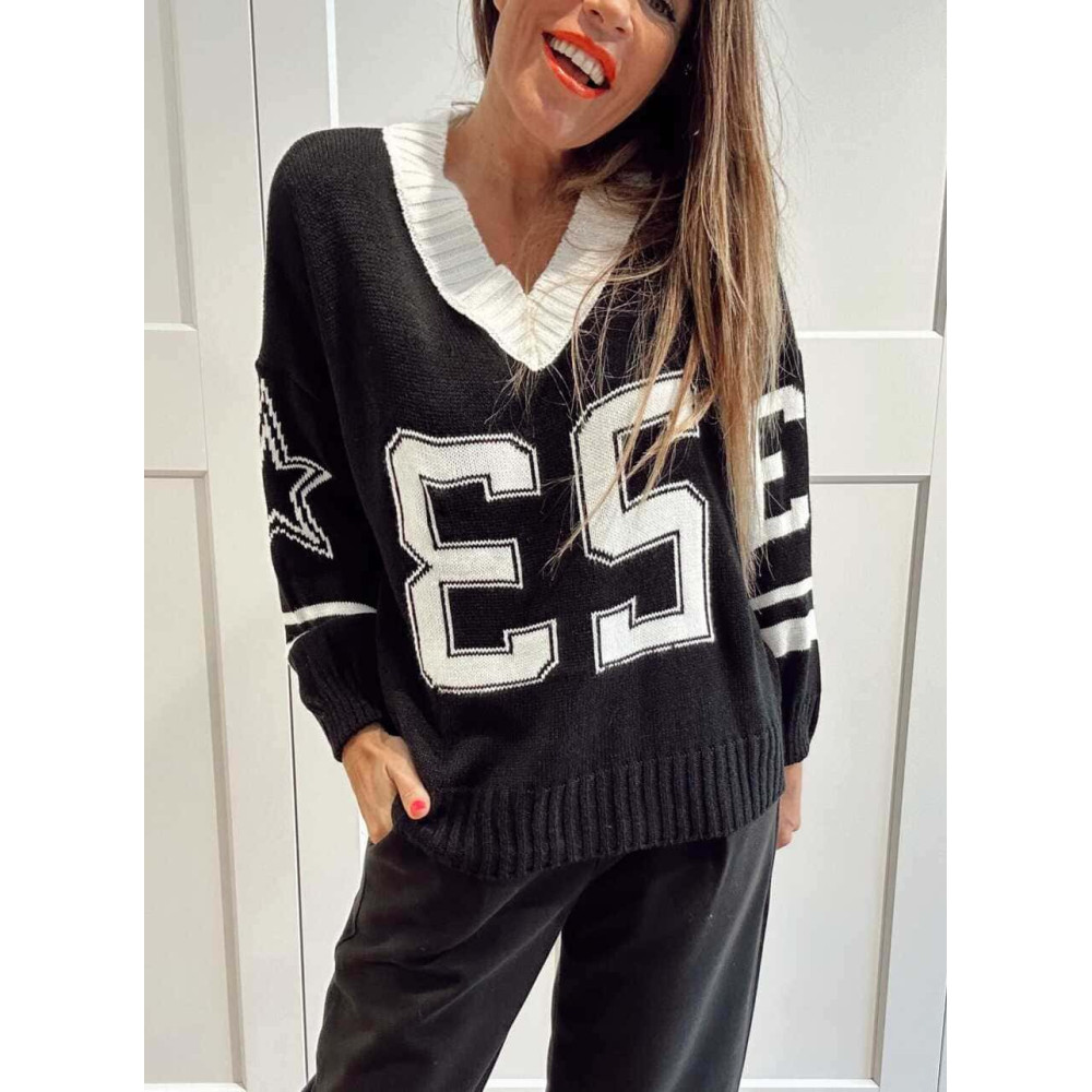 Jersey Varsity Escote Pico TWENTY THREE Negro HEVE Jersey Varsity Escote Pico TWENTY THREE Negro HEVE