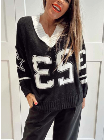 Jersey Varsity Escote Pico TWENTY THREE Negro HEVE Jersey Varsity Escote Pico TWENTY THREE Negro HEVE