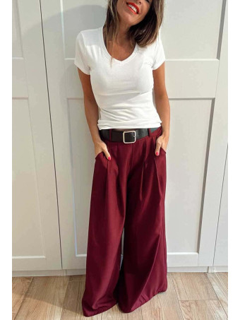Pantalón Palazzo Cinturón CHARMELLIE Burdeos HEVE