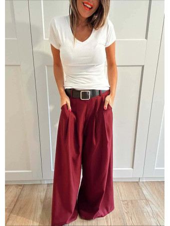 Pantalón Palazzo Cinturón CHARMELLIE Burdeos HEVE