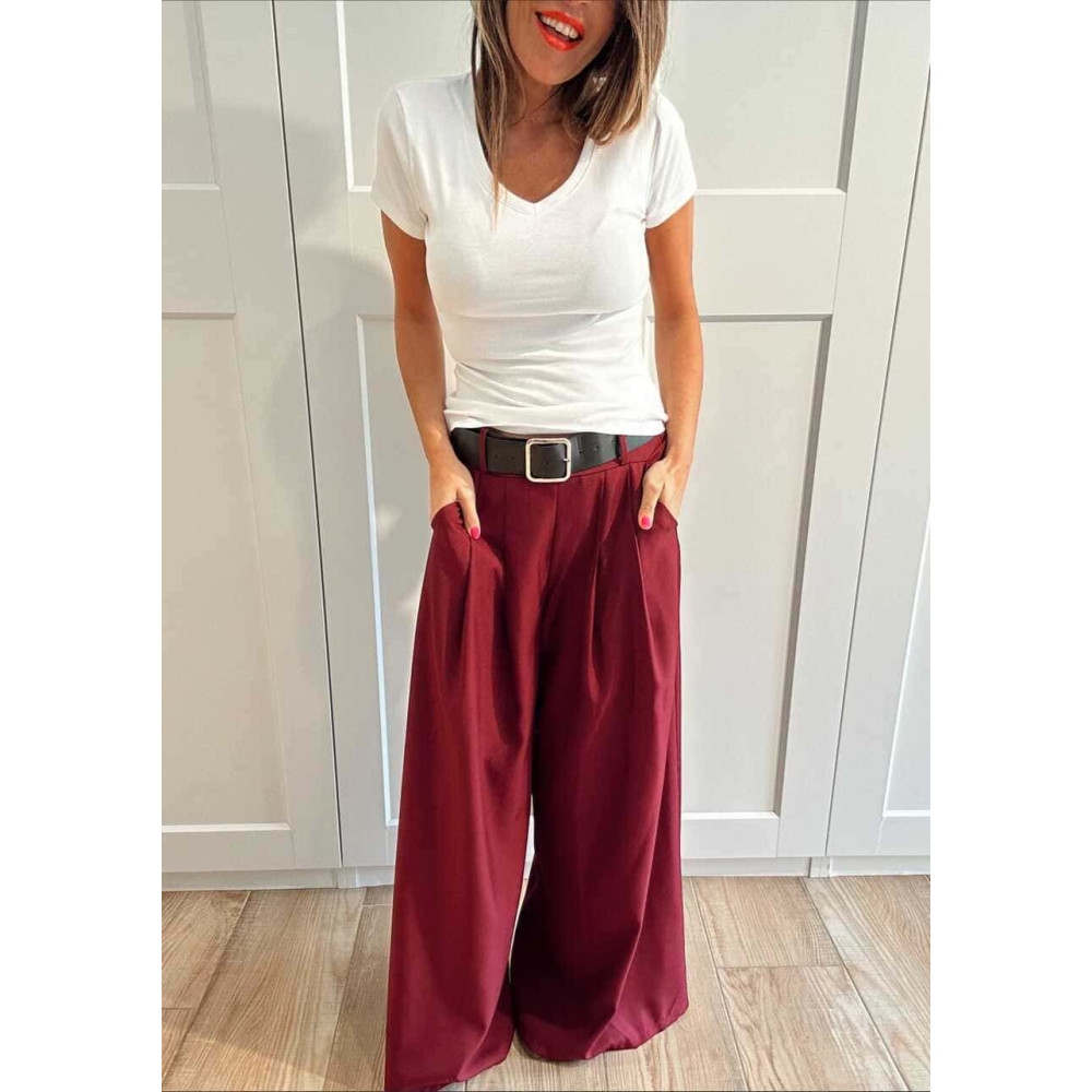 Pantalón Palazzo Cinturón CHARMELLIE Burdeos HEVE Pantalón Palazzo Cinturón CHARMELLIE Burdeos HEVE