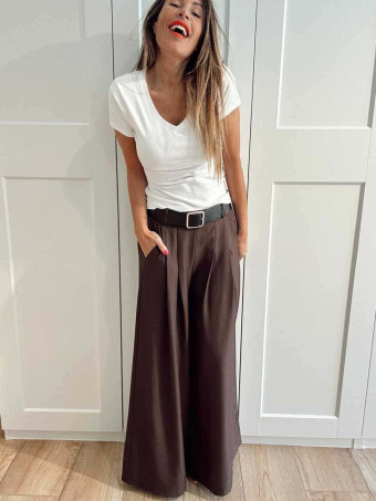 Pantalón Palazzo Cinturón CHARMELLIE Marrón HEVE