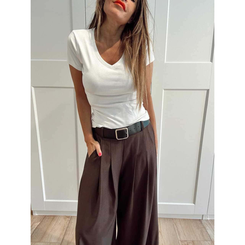 Pantalón Palazzo Cinturón CHARMELLIE Marrón HEVE